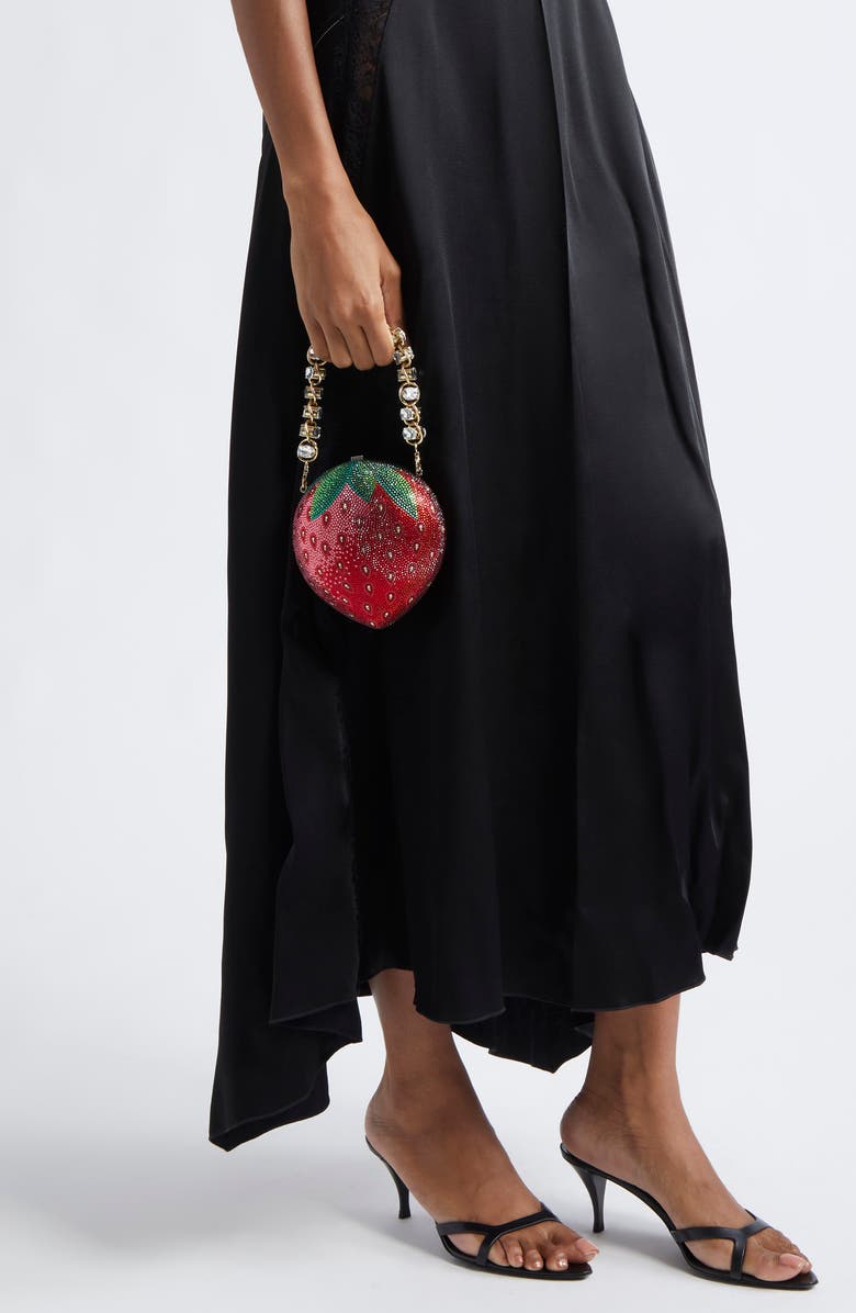 JUDITH LEIBER COUTURE Crystal Embellished Strawberry Clutch, Alternate, color, Silver Light Siam Multi