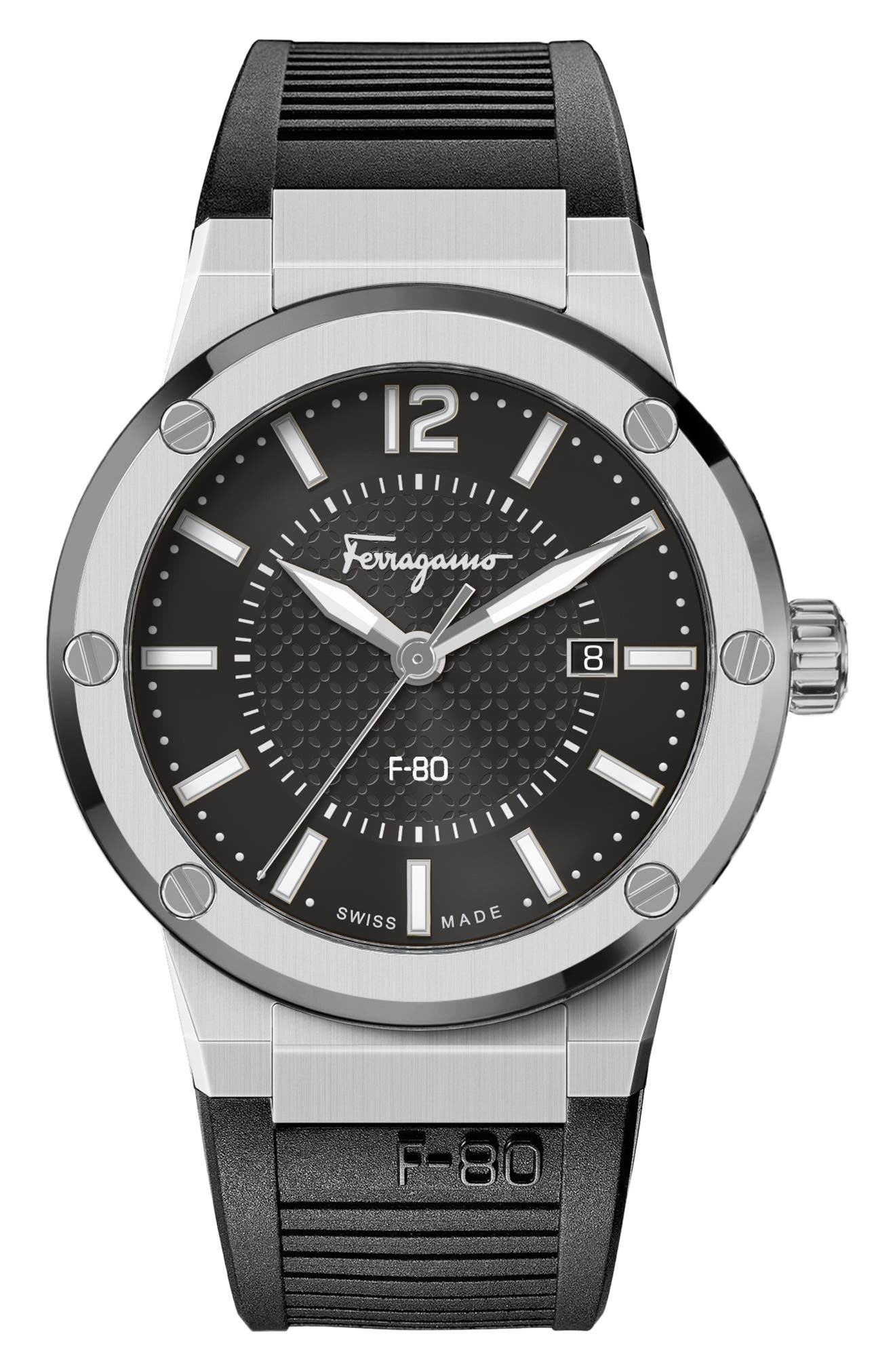 FERRAGAMO Men's F-80 Silicone Strap Watch, 44mm