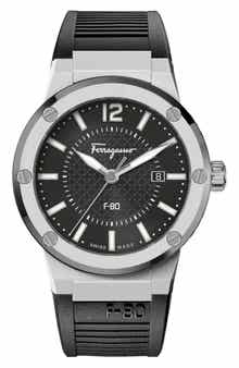 FERRAGAMO Men's F-80 Silicone Strap Watch, 44mm