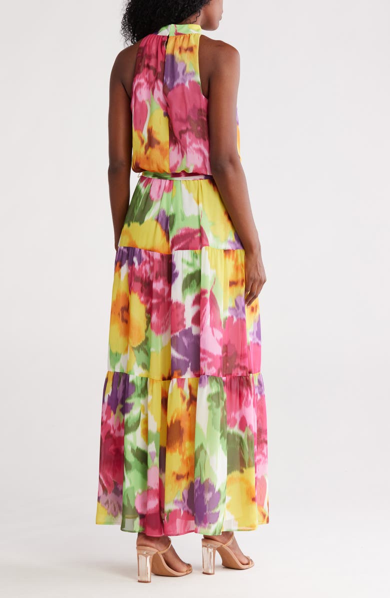 Donna Ricco Mock Neck Sleeveless Maxi Dress, Alternate, color, Yellow Multi