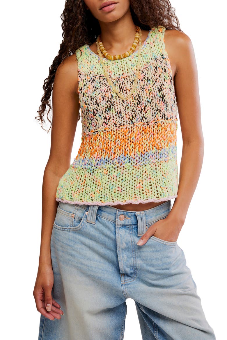 Flea Market Crop Marled Cotton Blend Sweater, Main, color, GREEN COMBO