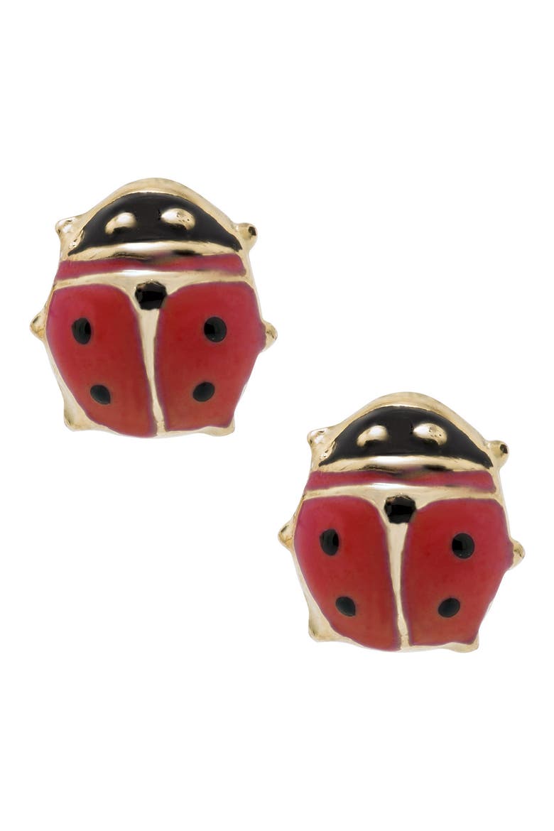 14k Gold & Enamel Ladybug Earrings, Main, color, RED/ GOLD
