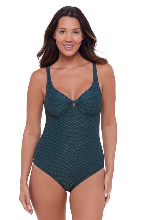 Smoothing and Sculpting Grid Textured Underwire One-Piece Swimsuit