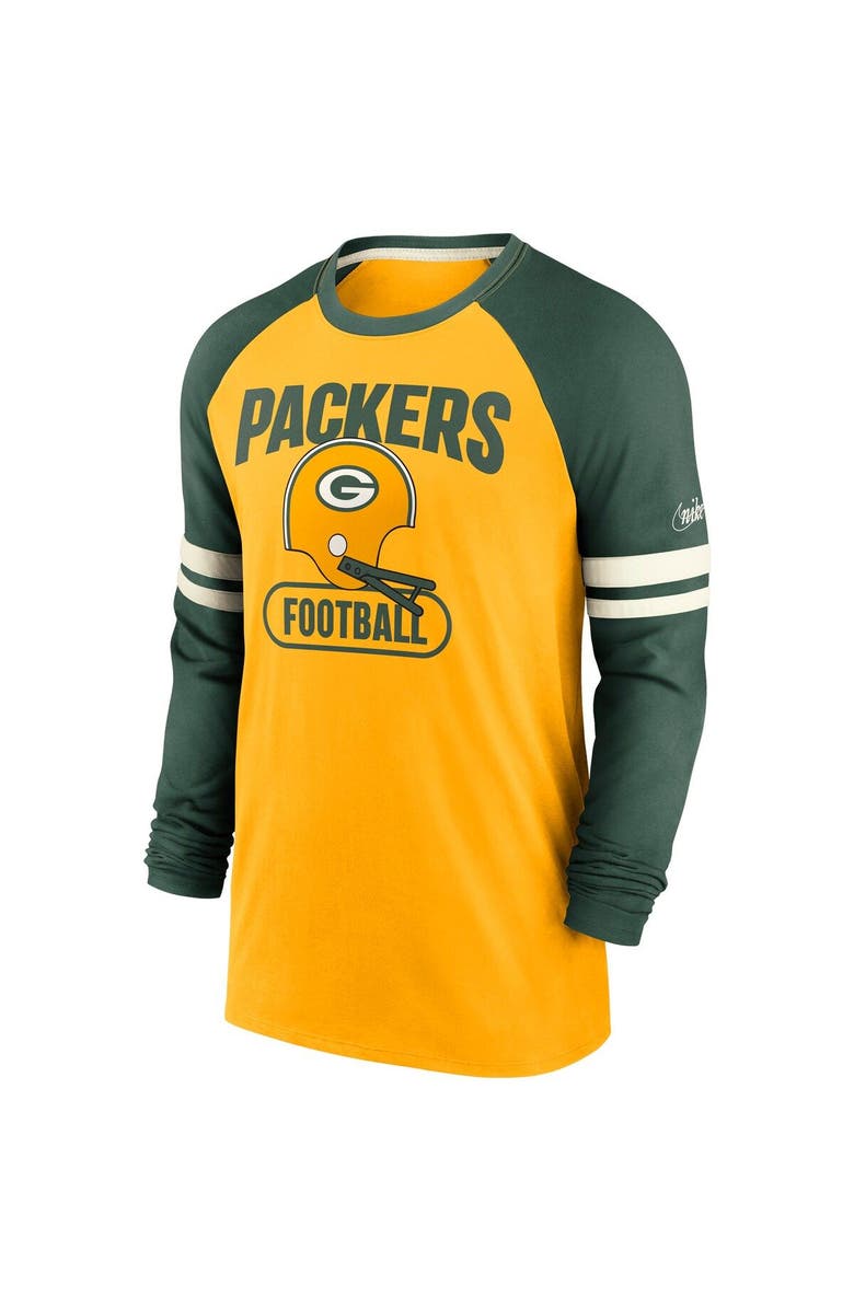 Nike Men's Nike Gold/Green Green Bay Packers Throwback Raglan Long Sleeve T-Shirt, Alternate, color,
