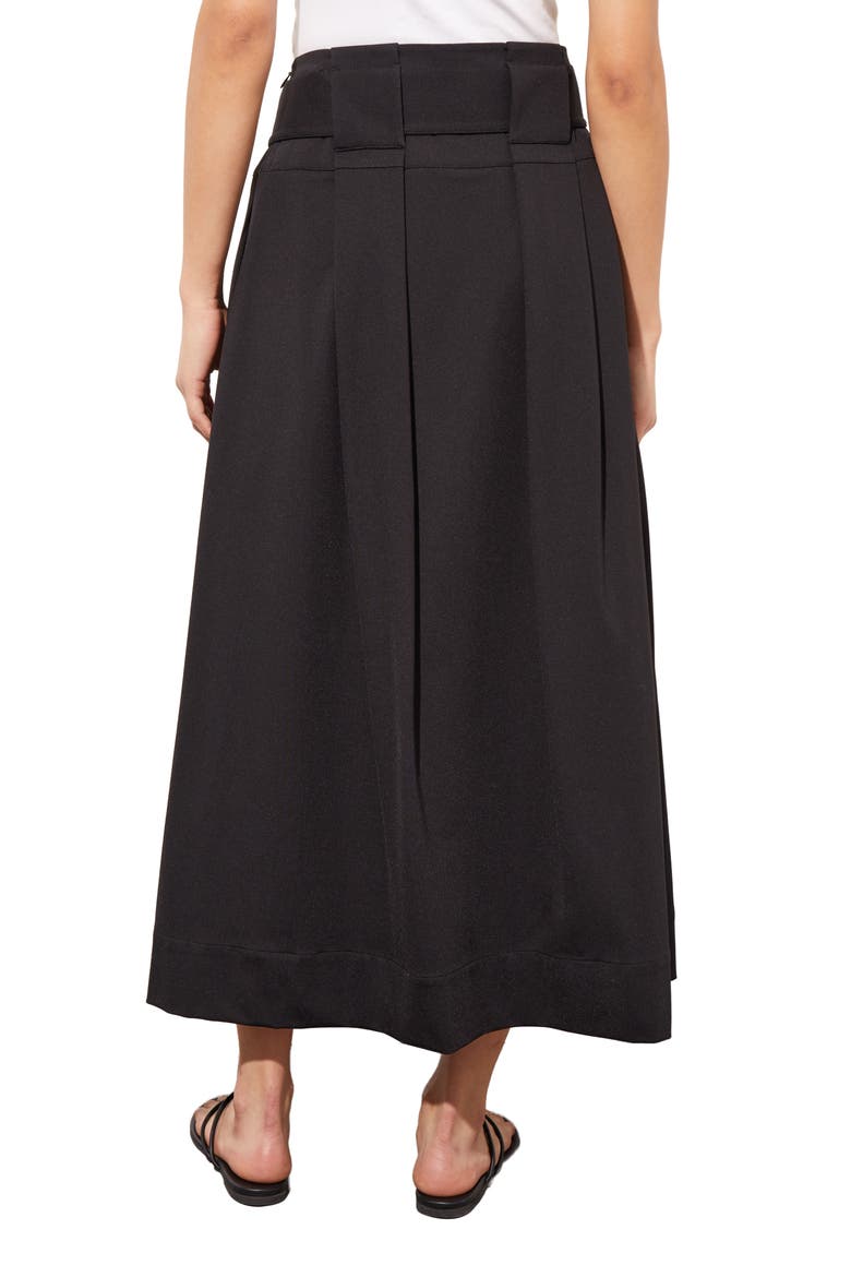 Pleated Belted A-Line Midi Skirt, Alternate, color, BLACK