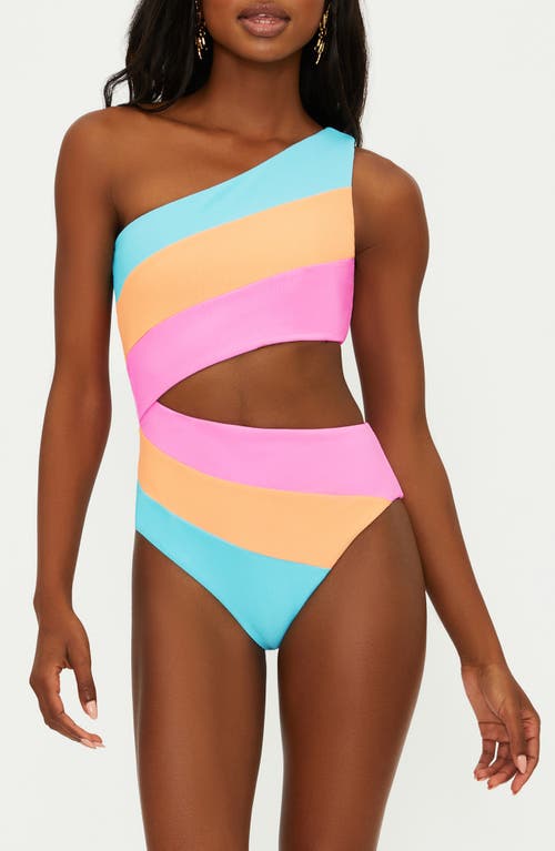 Beach Riot Joyce Stripe Cutout One-shoulder One-piece Swimsuit In Multi