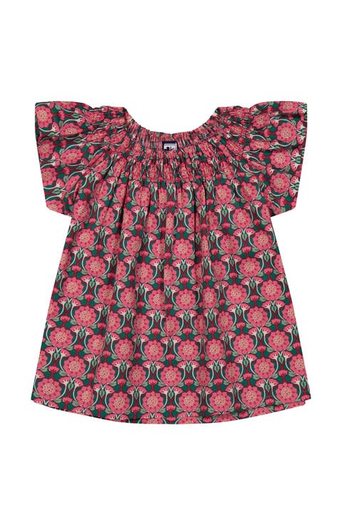 Molly Smocked Flutter Sleeve Top Pink Lotus