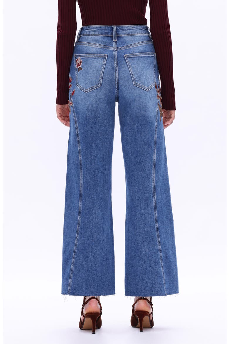 Floral Embroidered High Waist Wide Leg Jeans, Alternate, color, MEDIUM BLUE