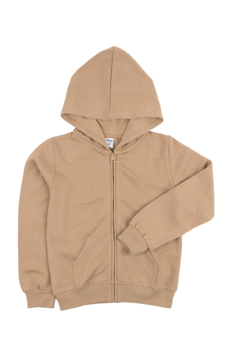 Leveret Kids Zip-Up Sweatshirt Hoodie, Cotton Blend, Solid Colors, Alternate, color, Beige