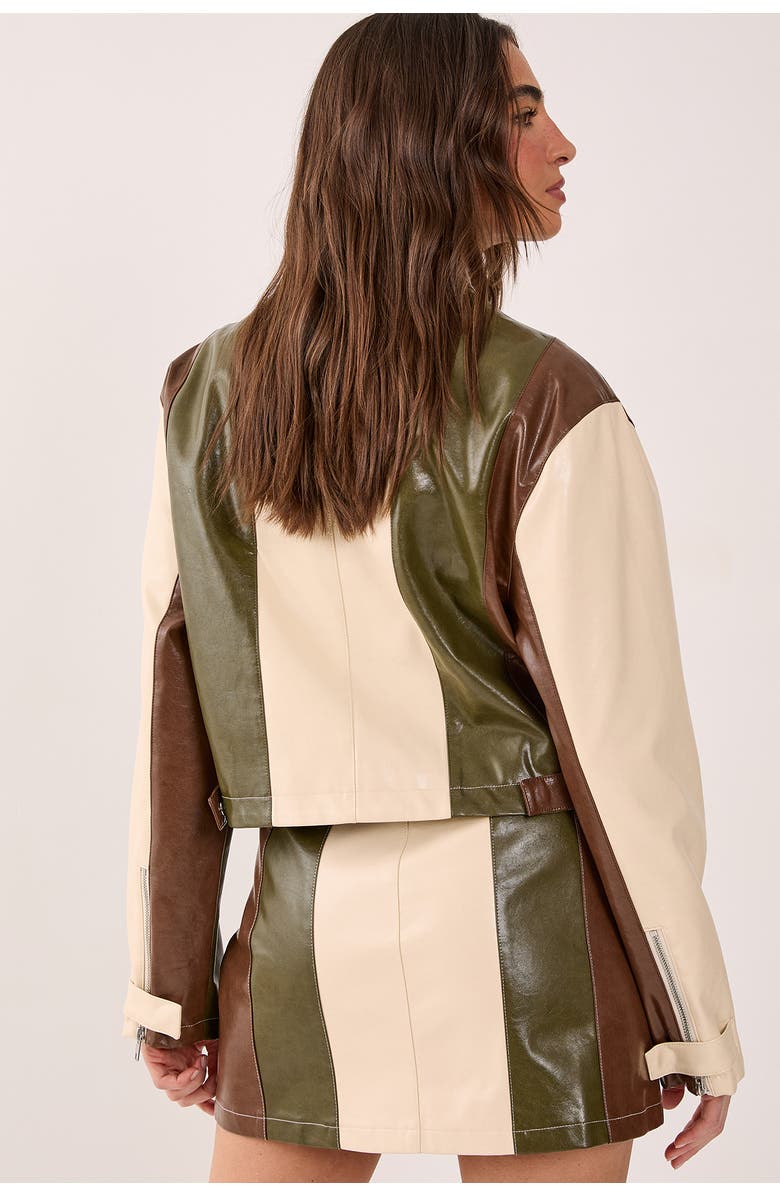 NASTY GAL Panelled Faux Leather Biker Jacket, Alternate, color, Cream