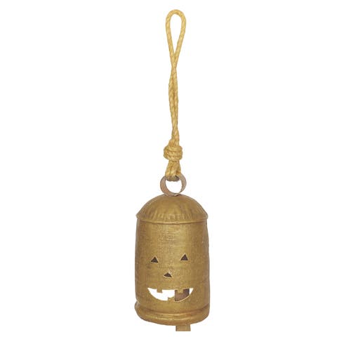 Iron Bell Ornament with Jack-O-Lantern Cut-Outs and Jute Hanger