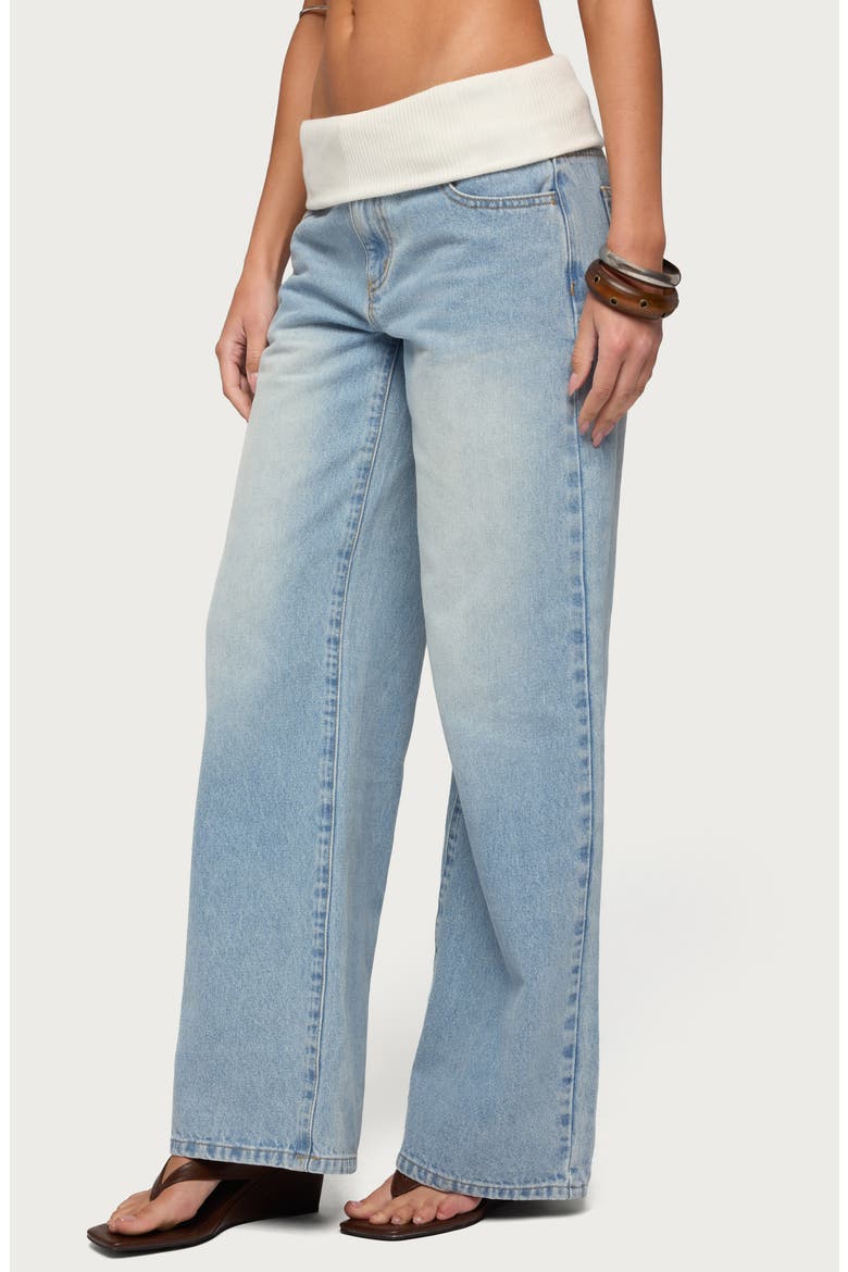 Knit Foldover Low Rise Baggy Jeans, Alternate, color, LIGHT-BLUE