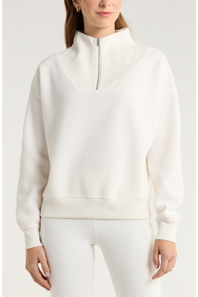 Cozy Bouclé Quarter Zip Sweatshirt, Alternate, color, IVORY EGRET