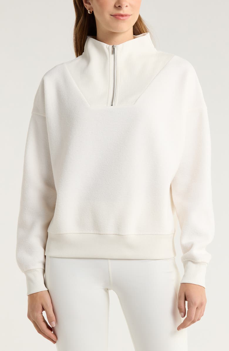 Zella Cozy Bouclé Quarter Zip Sweatshirt, Alternate, color, Ivory Egret