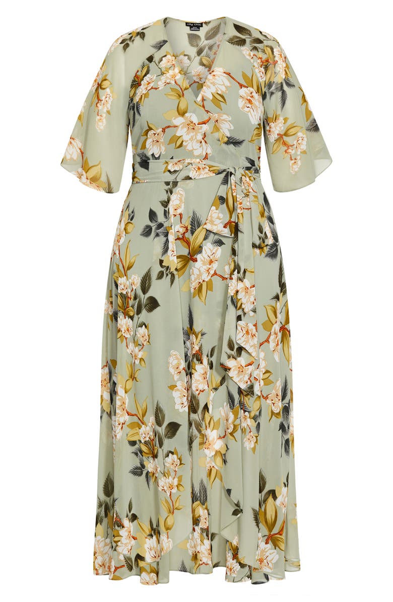City Chic Magnolia Floral Print Tie Waist Maxi Dress, Alternate, color, Magnolia Floral
