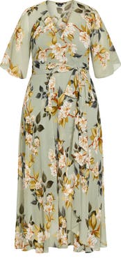 City Chic Magnolia Floral Print Tie Waist Maxi Dress
