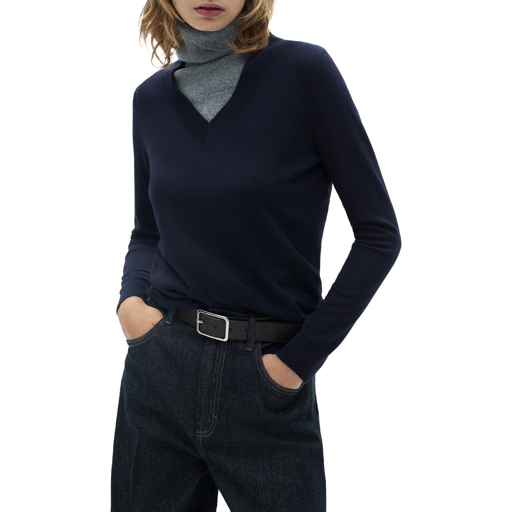Mango Relaxed V-neck Sweater In Blue