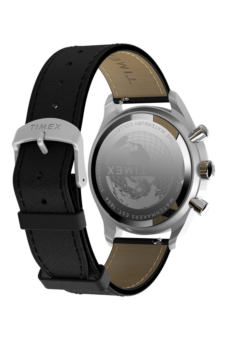 Waterbury Metropolitan Chronograph Leather Strap Watch, 41mm, Alternate, color, BLACK