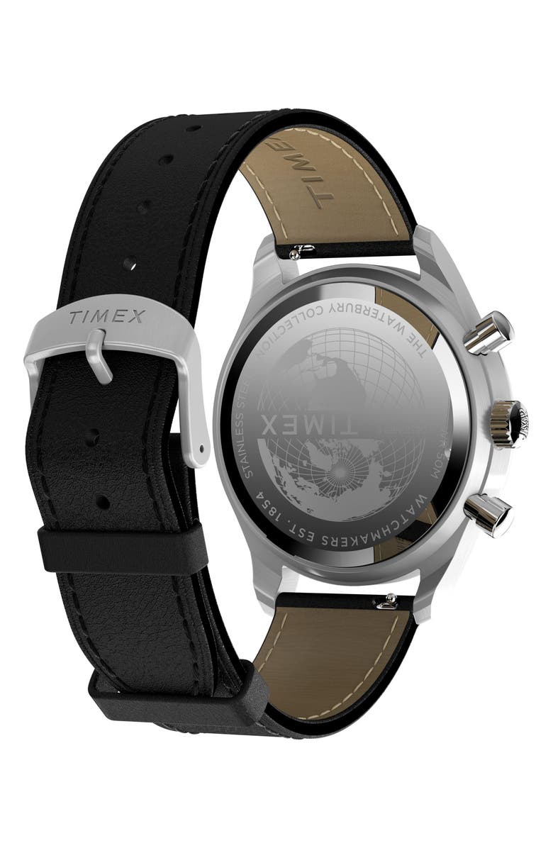 Timex<sup>®</sup> Waterbury Metropolitan Chronograph Leather Strap Watch, 41mm, Alternate, color, Black