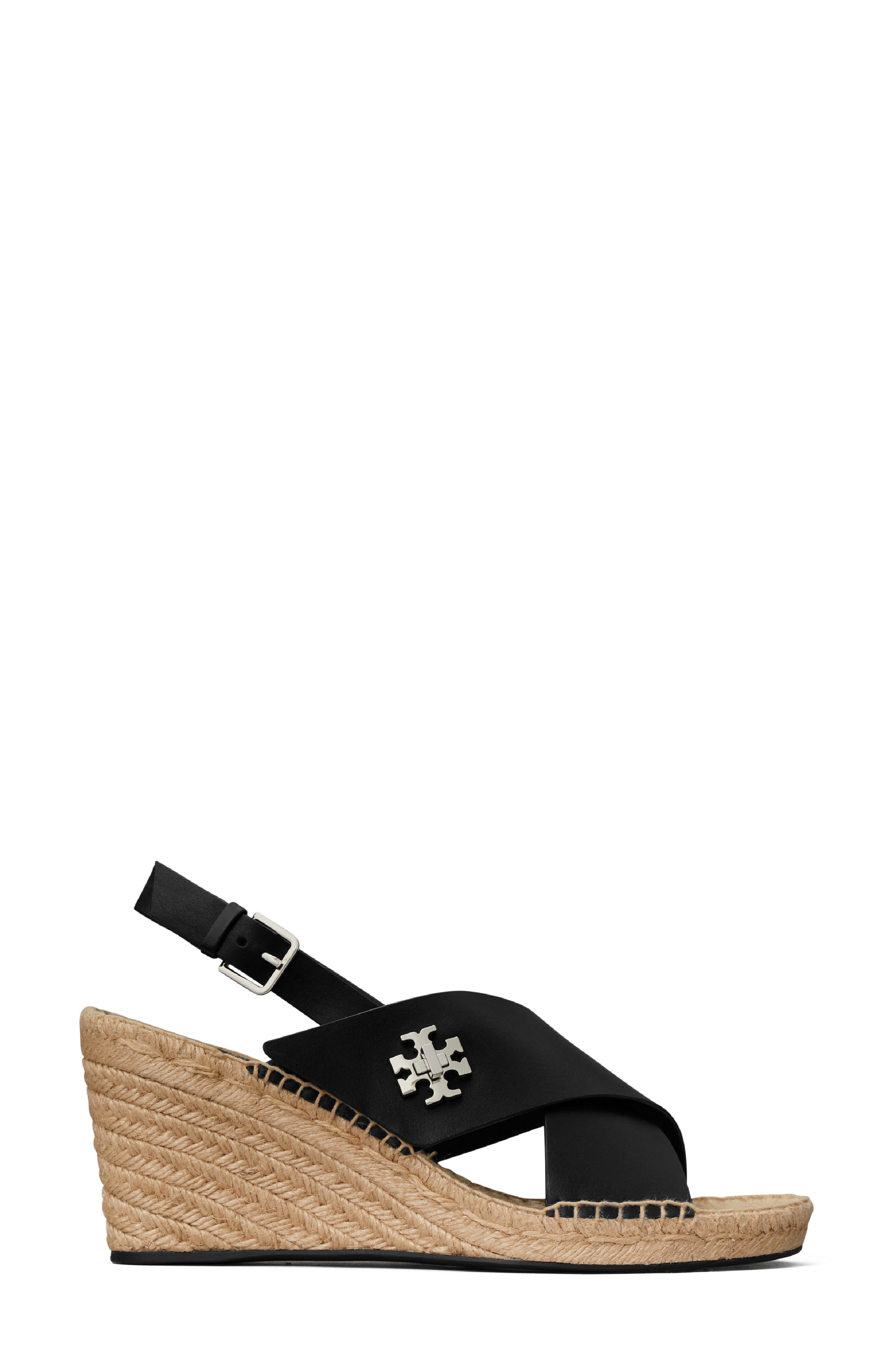 Tory Burch Turnlock Espadrille Slingback Platform Wedge Sandal, Alternate, color, Perfect Black