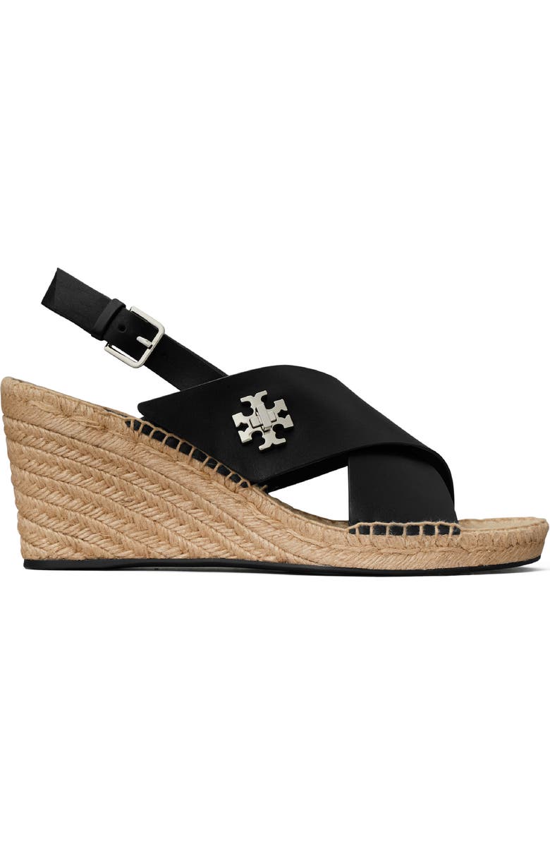 Tory Burch Turnlock Espadrille Slingback Platform Wedge Sandal, Alternate, color, Perfect Black
