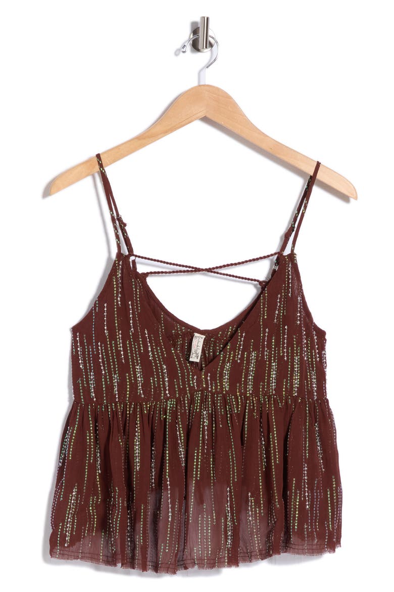 Ariel Beaded Sheer Camisole, Main, color, WARM CHOCOLATE