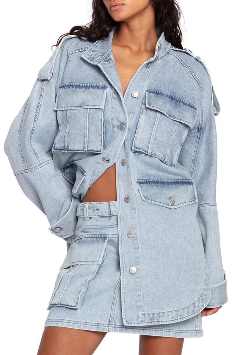 Belle & Bloom Distant Love Oversize Denim Shirt Jacket, Main, color, Stonewash
