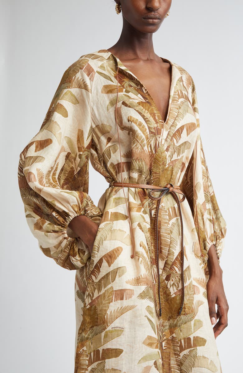 Zimmermann Ascension Tropical Print Long Sleeve Linen, Alternate, color, Green Palm