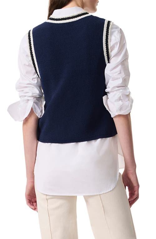 Rag & Bone Blue Meghan Striped Crochet-trim Sweater Vest In Blue