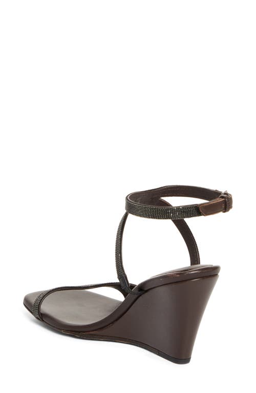 Brunello Cucinelli Bead-embellished Leather Wedge Sandals In Testa Moro