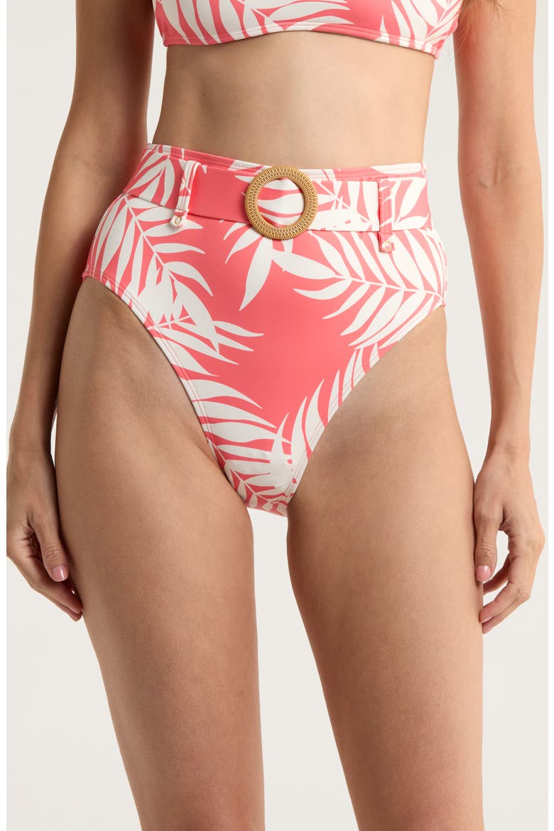 Conny O-Ring High Waist Bikini Bottoms, Main, color, CORAL PARADISE FOLIAGE