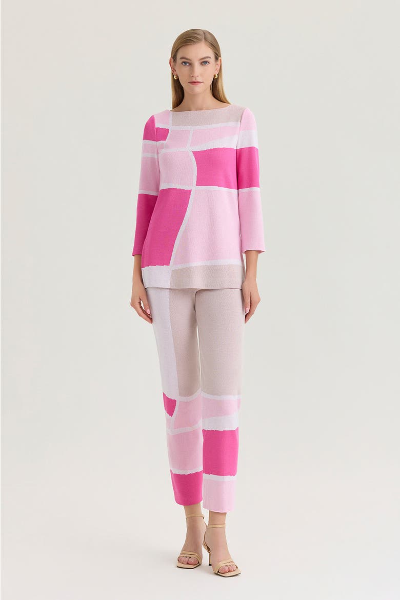 Colorblock Jacquard Soft Knit Tunic, Alternate, color, Carmine Rose/Pink