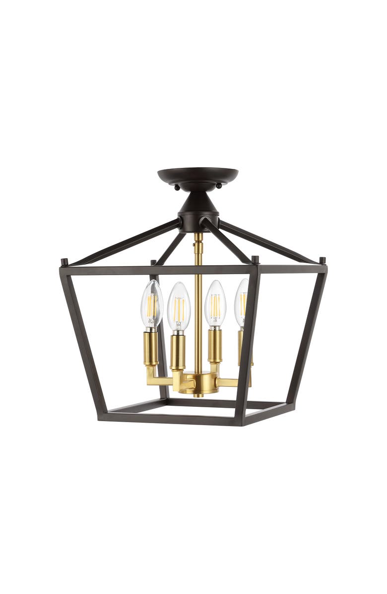 JONATHAN Y Plains 4-Light Iron Modern Farmhouse LED Flush Mount, Alternate, color, Oil Rubbed Bronze/Brass Gold