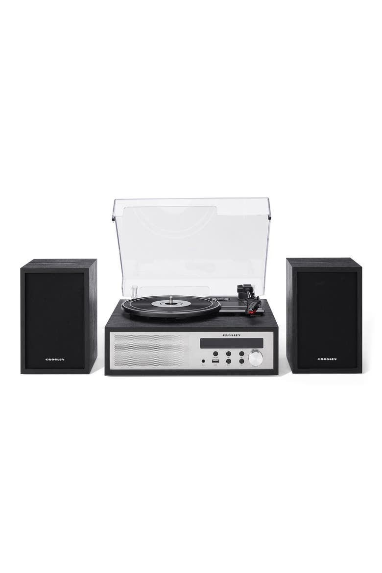 Sloane Record Player & Speakers, Alternate, color, BLACK