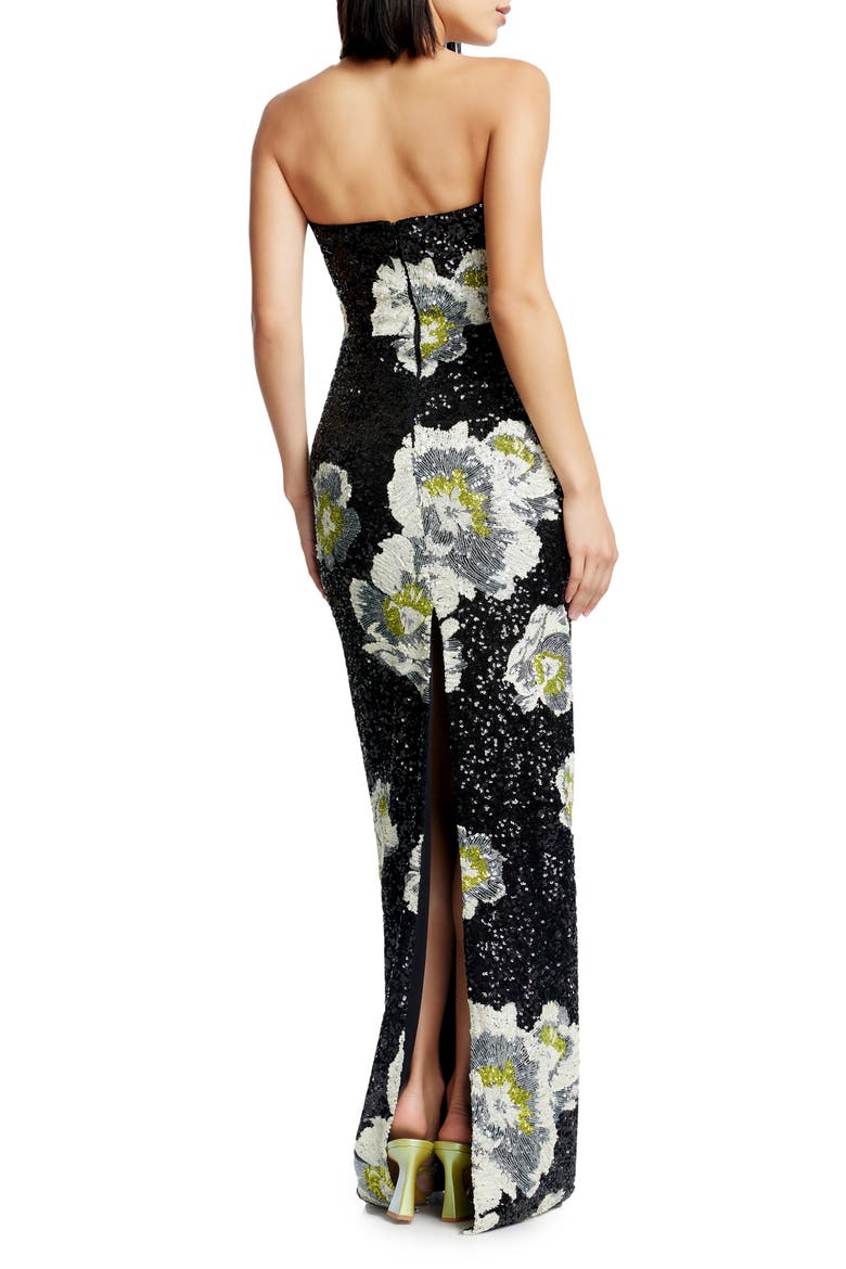 Vada Floral Sequin Strapless Gown, Alternate, color, BLACK MULTI