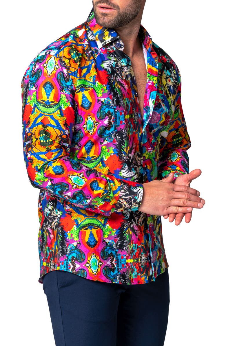 Maceoo Fibonacci Acidroar Regular Fit Button-Up Shirt, Alternate, color, Blue Multi