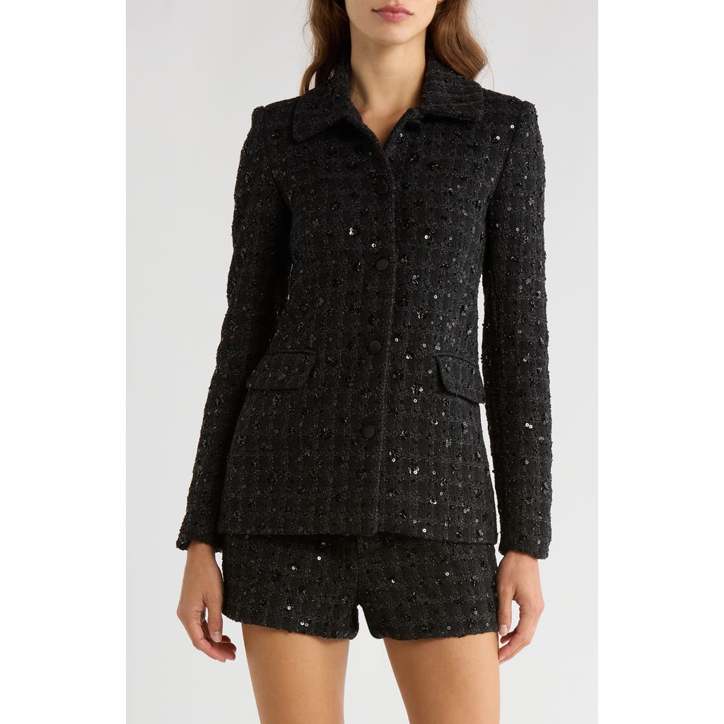 Wayf X Sara Walker Andie Sequin Tweed Jacket In Black