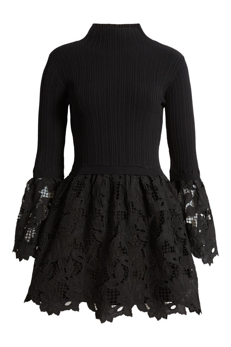 Matilde Mixed Media Mock Neck Long Sleeve Minidress, Alternate, color, BLACK