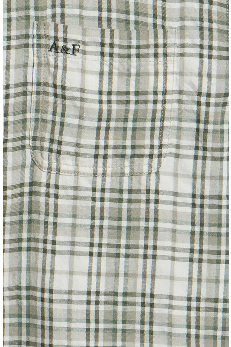 Kids' Y2K Plaid Short Sleeve Cotton Blend Button-Up Shirt, Alternate, color, DRIED SAGE