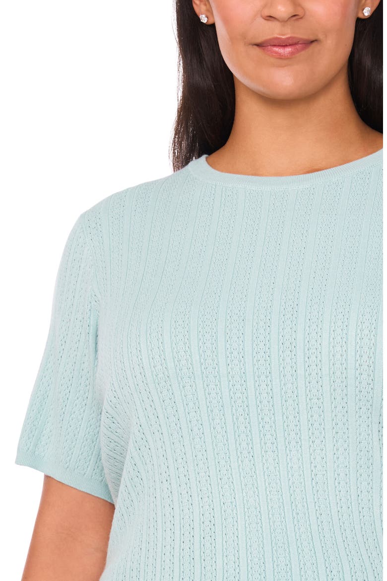 Pointelle Stitch Short Sleeve Sweater, Alternate, color, AQUA MALIGNE