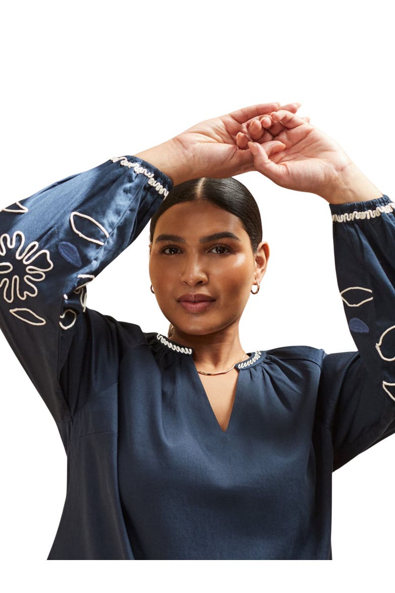 Long Sleeve Embroidered Blouse, Alternate, color, Blue