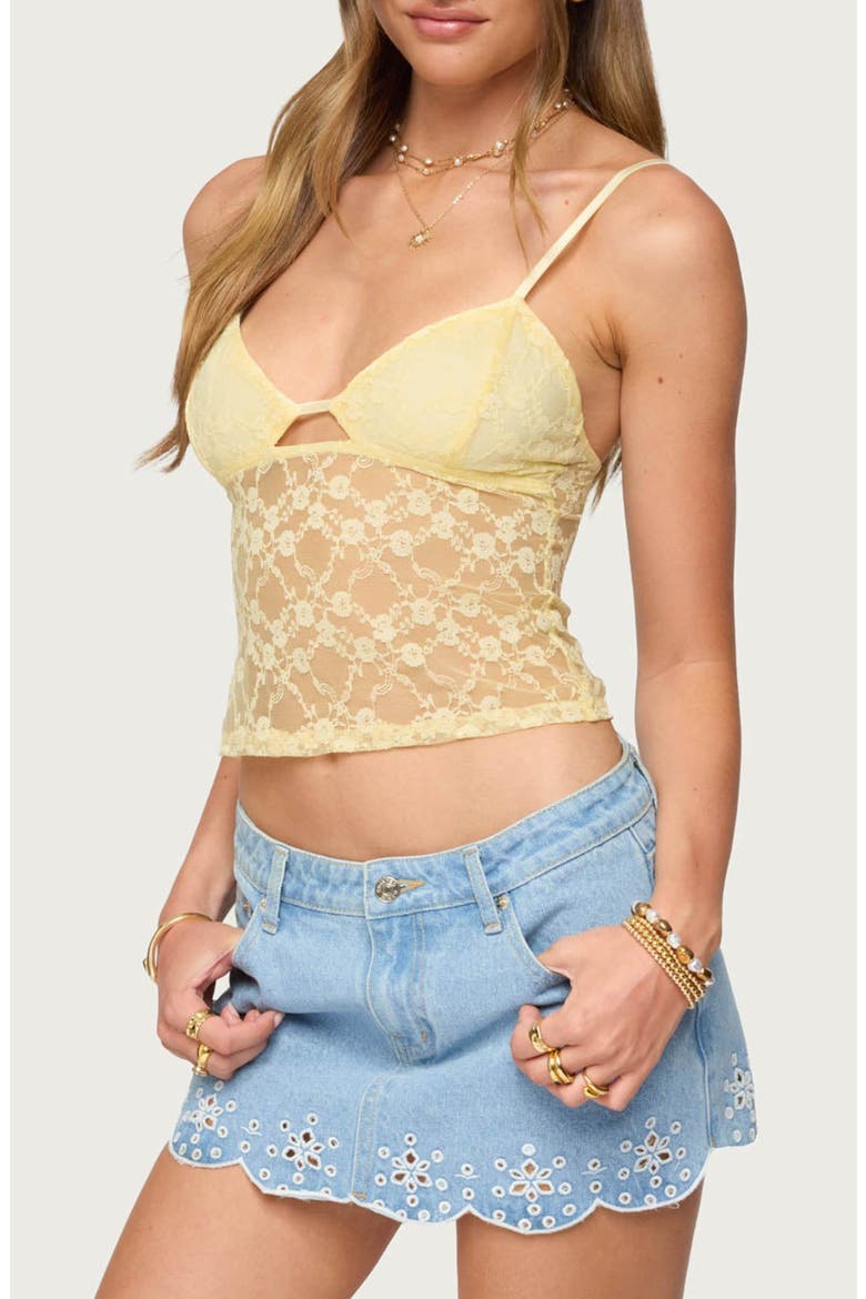 Cutout Sheer Crop Lace Camisole, Alternate, color, YELLOW