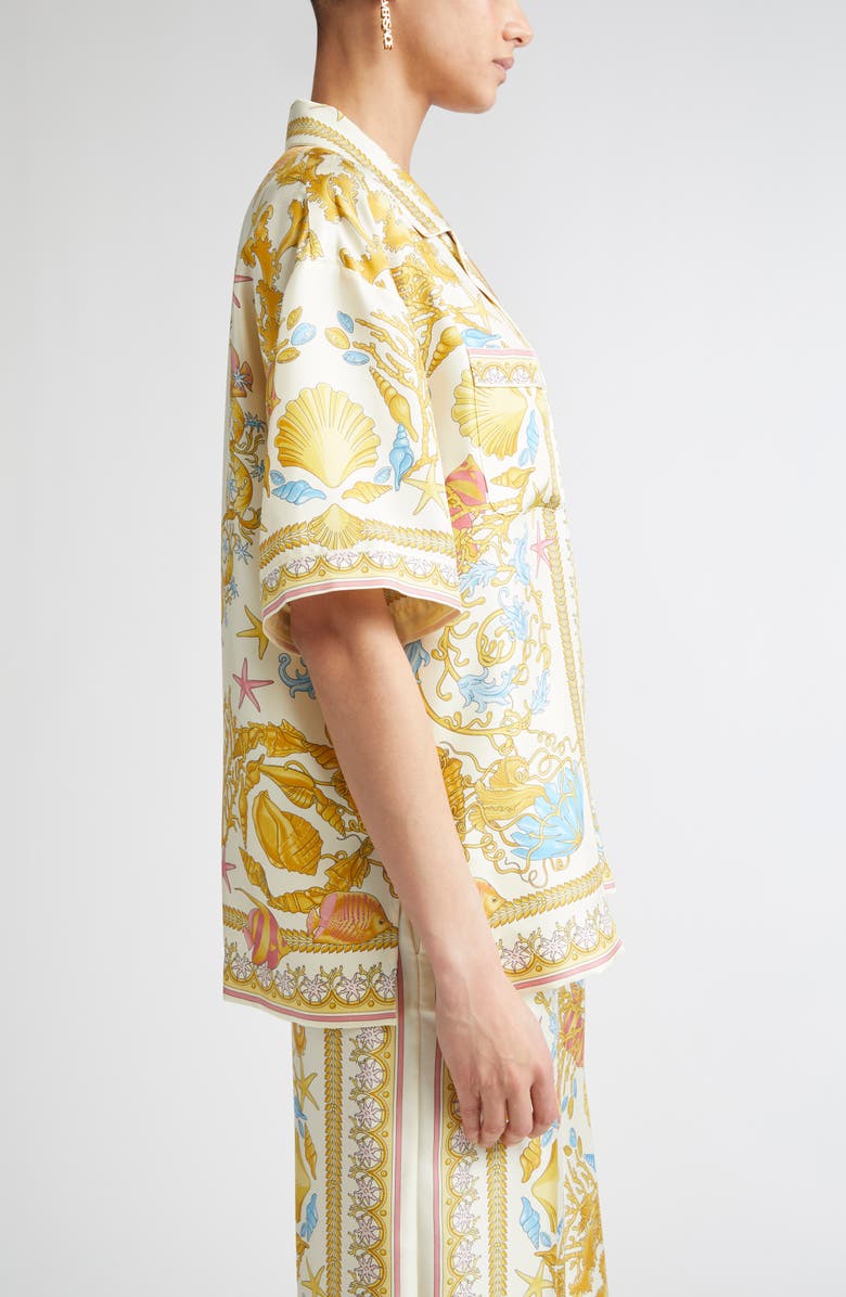 Versace Barocco Underwater Silk Camp Shirt, Alternate, color, Eggshell Multicolor