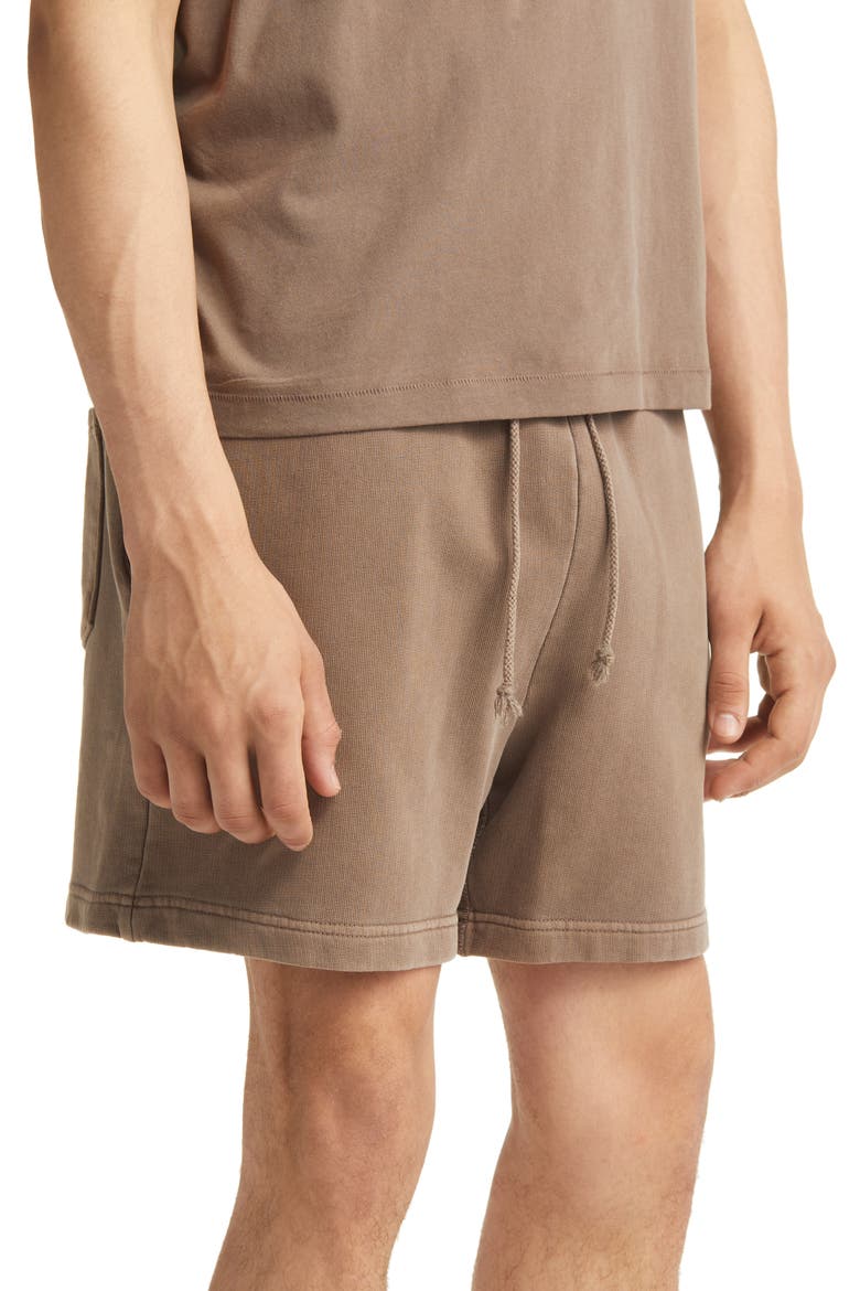 Core Organic Cotton Brushed Terry Sweat Shorts, Alternate, color, BROWN