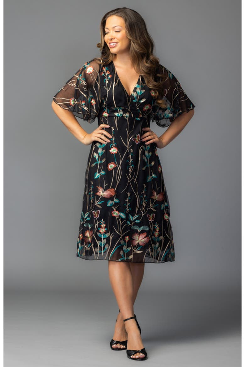 Sonnet Embroidered Cocktail Dress, Alternate, color, Onyx