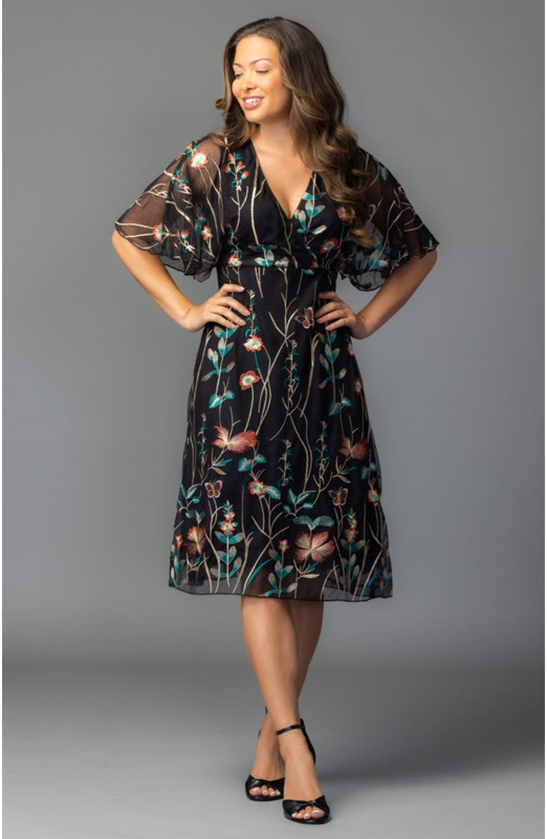 Kiyonna Sonnet Embroidered Cocktail Dress, Alternate, color, Onyx