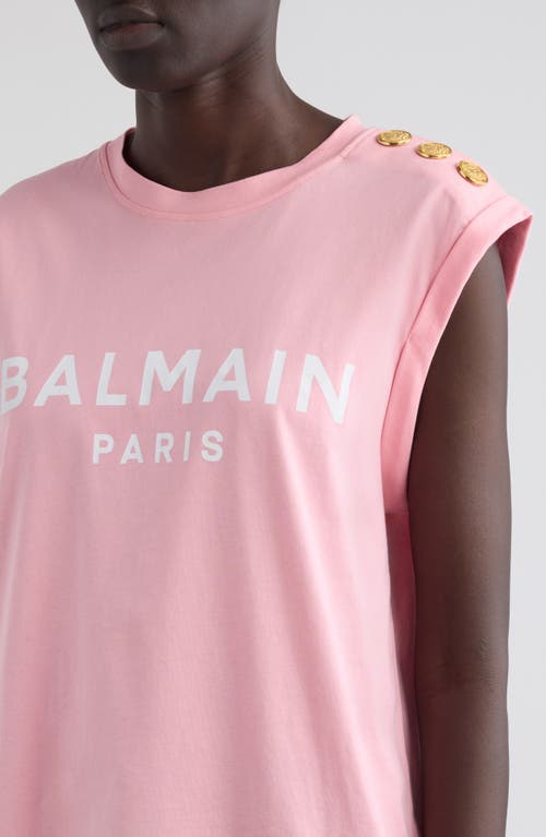 Shop Balmain Cotton Logo Graphic Tank In Ola Pink/white