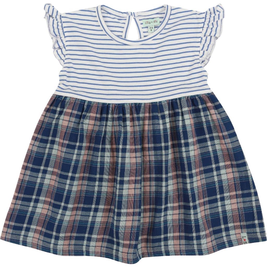 Lilly + Sid Organic Cotton Check And Stripe Dress in Navy  product