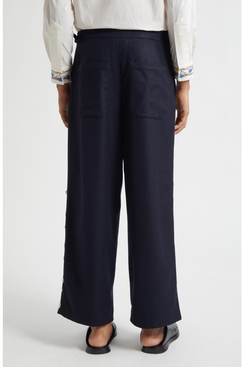 Snowdrop Appliqué Wool Blend Trousers, Alternate, color, NAVY