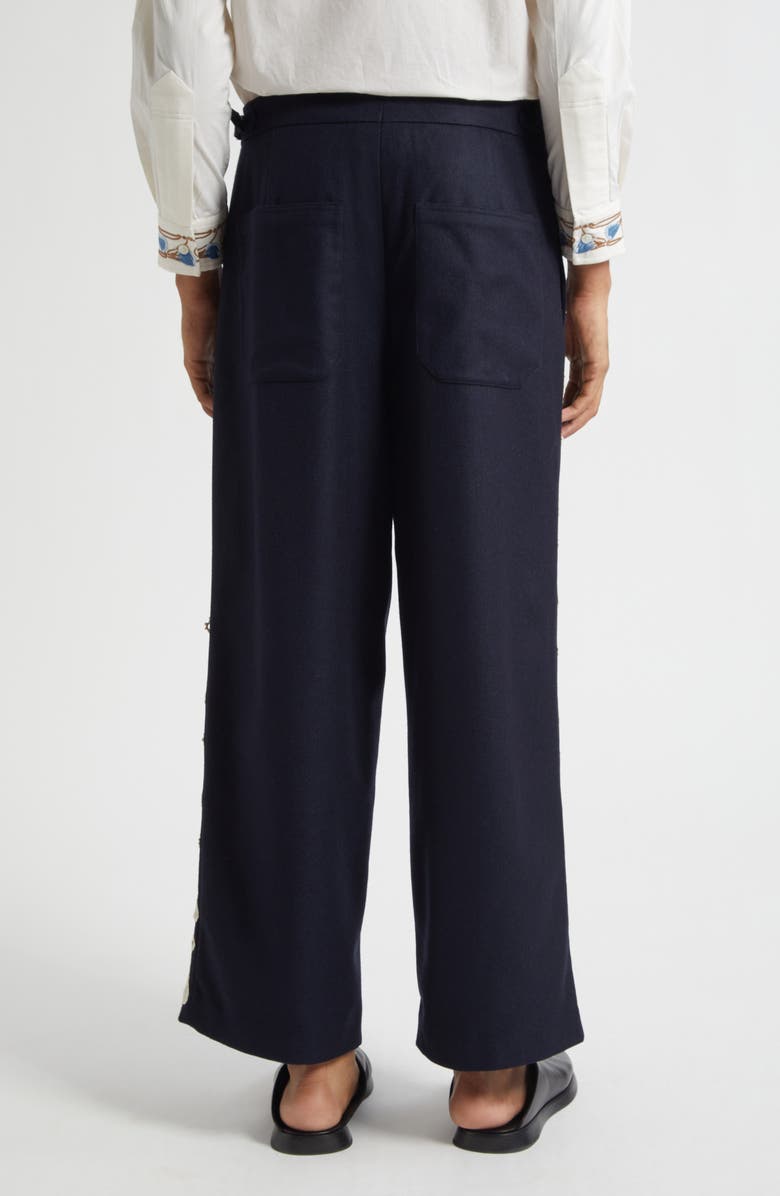 Bode Snowdrop Appliqué Wool Blend Trousers, Alternate, color, Navy